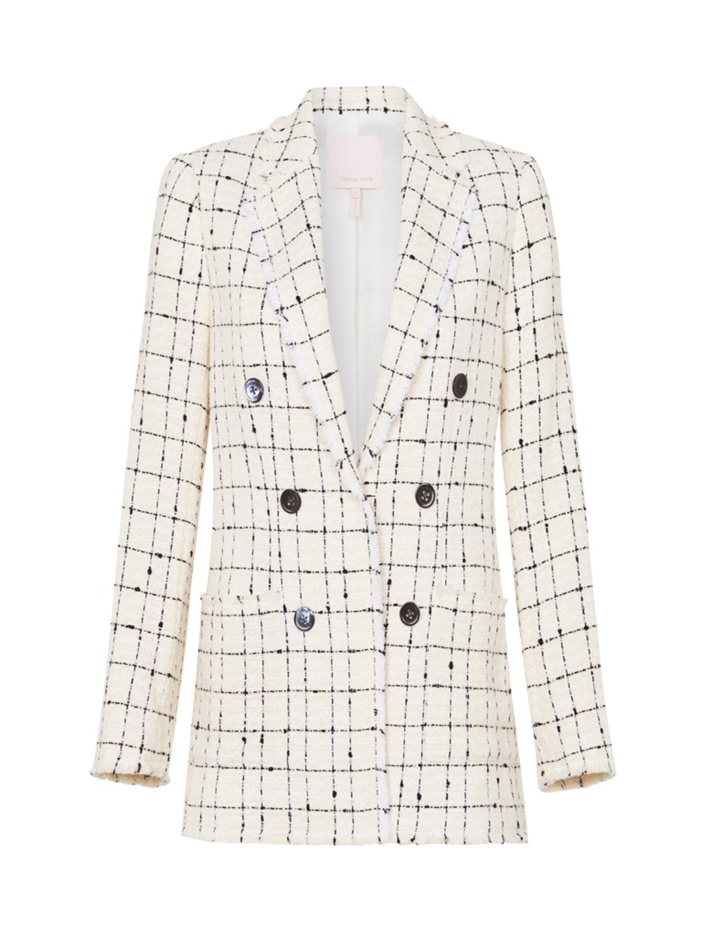 Rebecca Taylor Cream Windowpane Double-Breasted Tweed Blazer